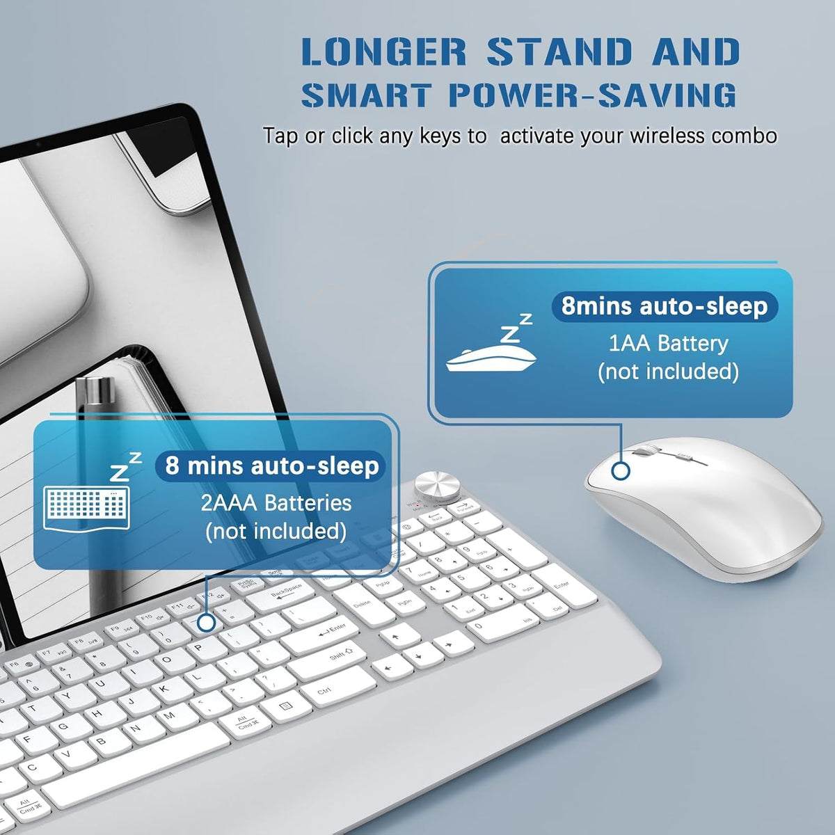 JOYACCESS Ergonomic Wireless Keyboard Mouse Combo, Silver