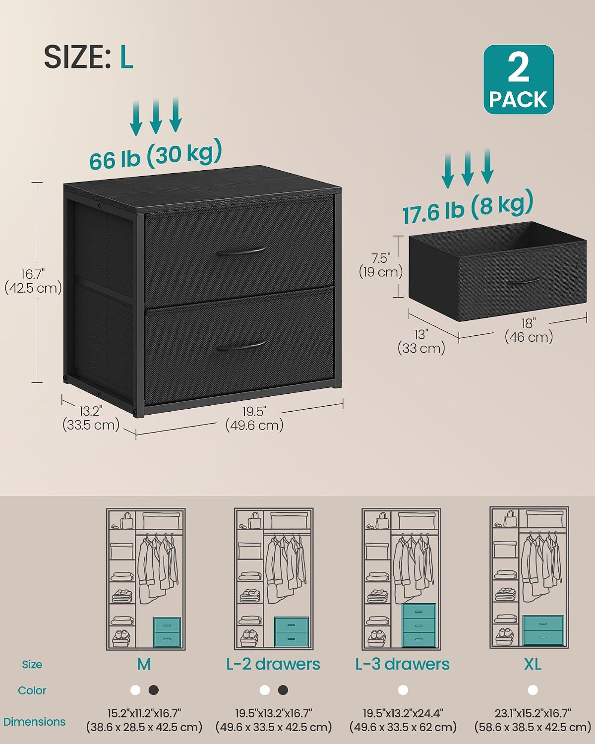 SONGMICS Closet Organizers and Storage, Stackable Storage Drawers