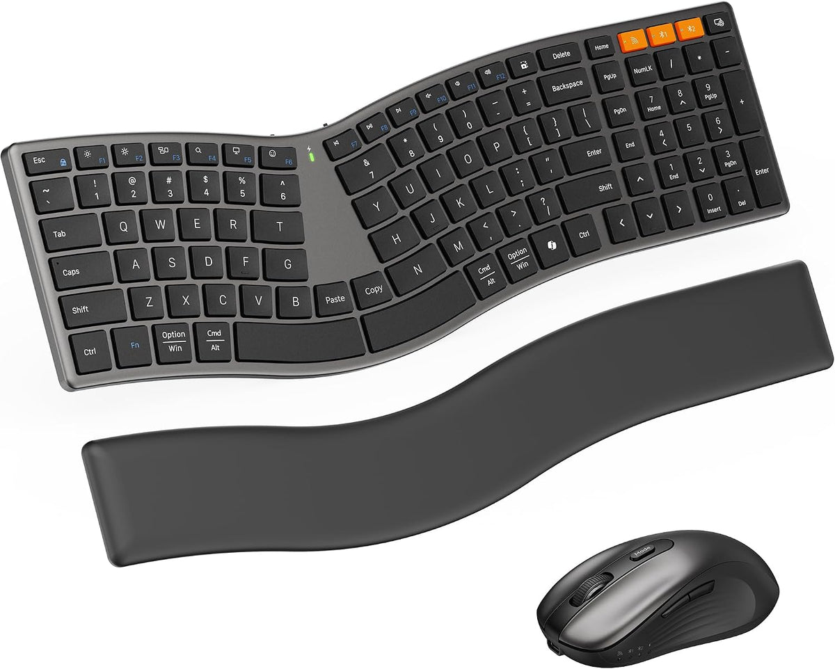 MEETION Slim Ergonomic Keyboard and Mouse with Separate Wrist Rest, Black