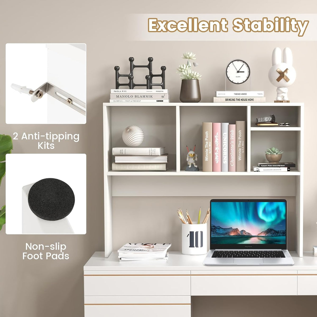 GIANTEX Desktop Bookshelf, Countertop Storage Hutch with 4 Shelves for Comput...
