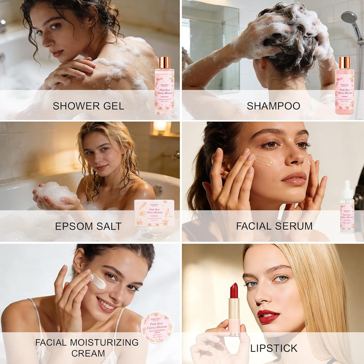 57 Pcs Bath Spa Kit for Women, Rose Bath and Body Gift, Facial Skin