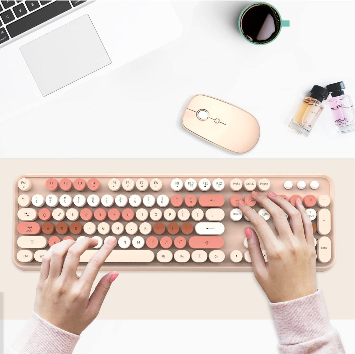 FOPETT Wireless Keyboard and Mouse Combo - 2.4G Full-Sized Cute Colorful Mous...