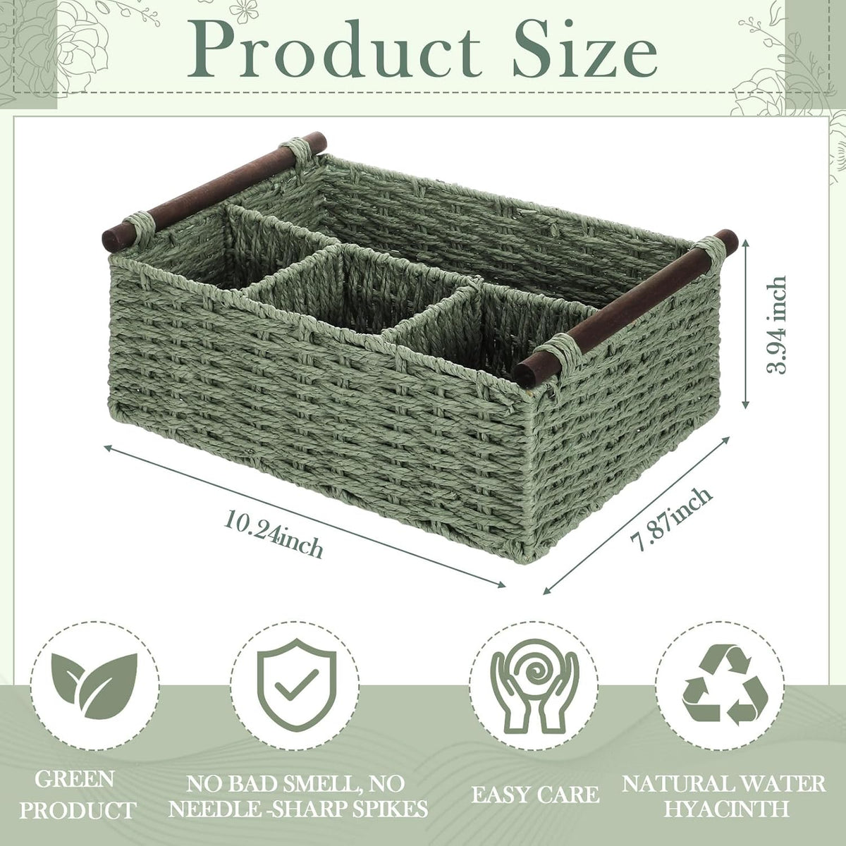 Remerry Sage Green Bathroom Countertop Organizer Caddy, Wicker-Like Divided B...