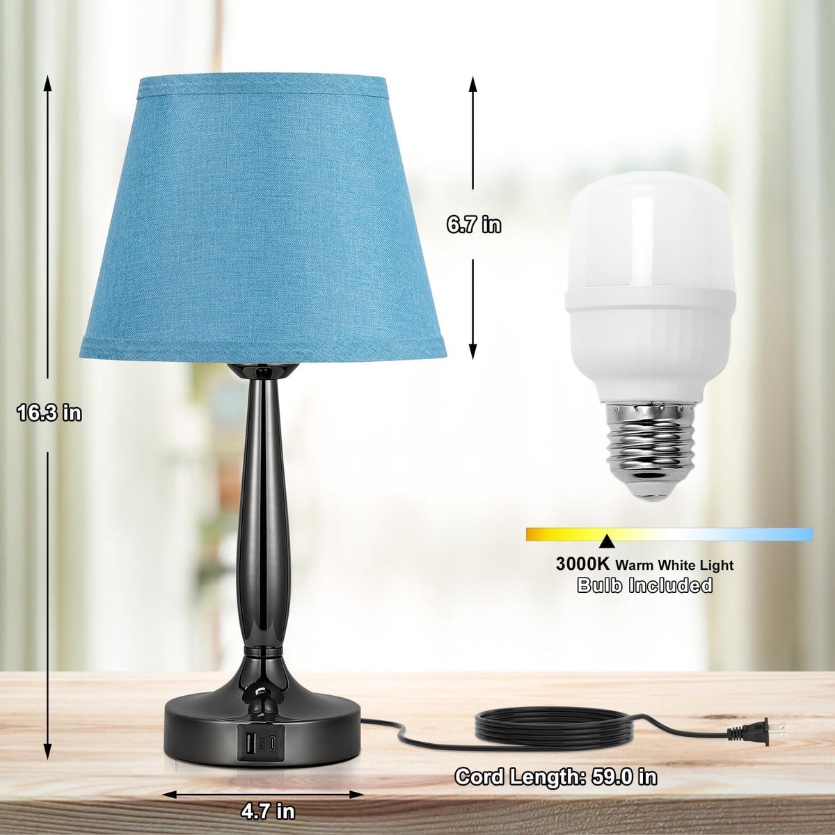 Kakanuo Touch Table Lamp for Bedroom, Small Bedside Lamp with USB C Port
