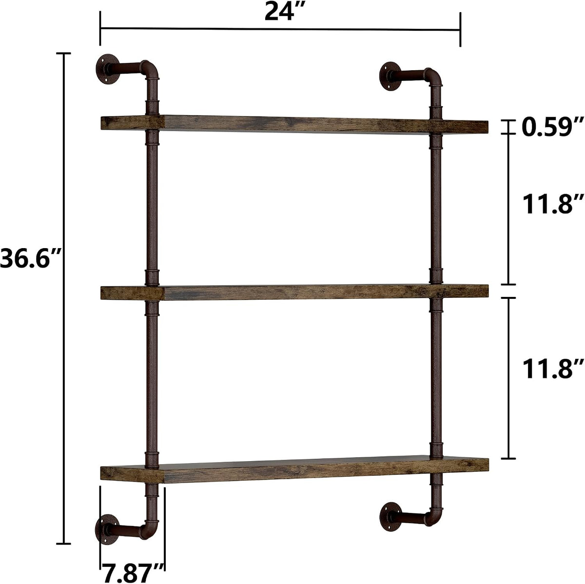 Helsin 3 Tier Industrial Pipe Shelf Rustic Wood Floating Shelves,Wall Display...