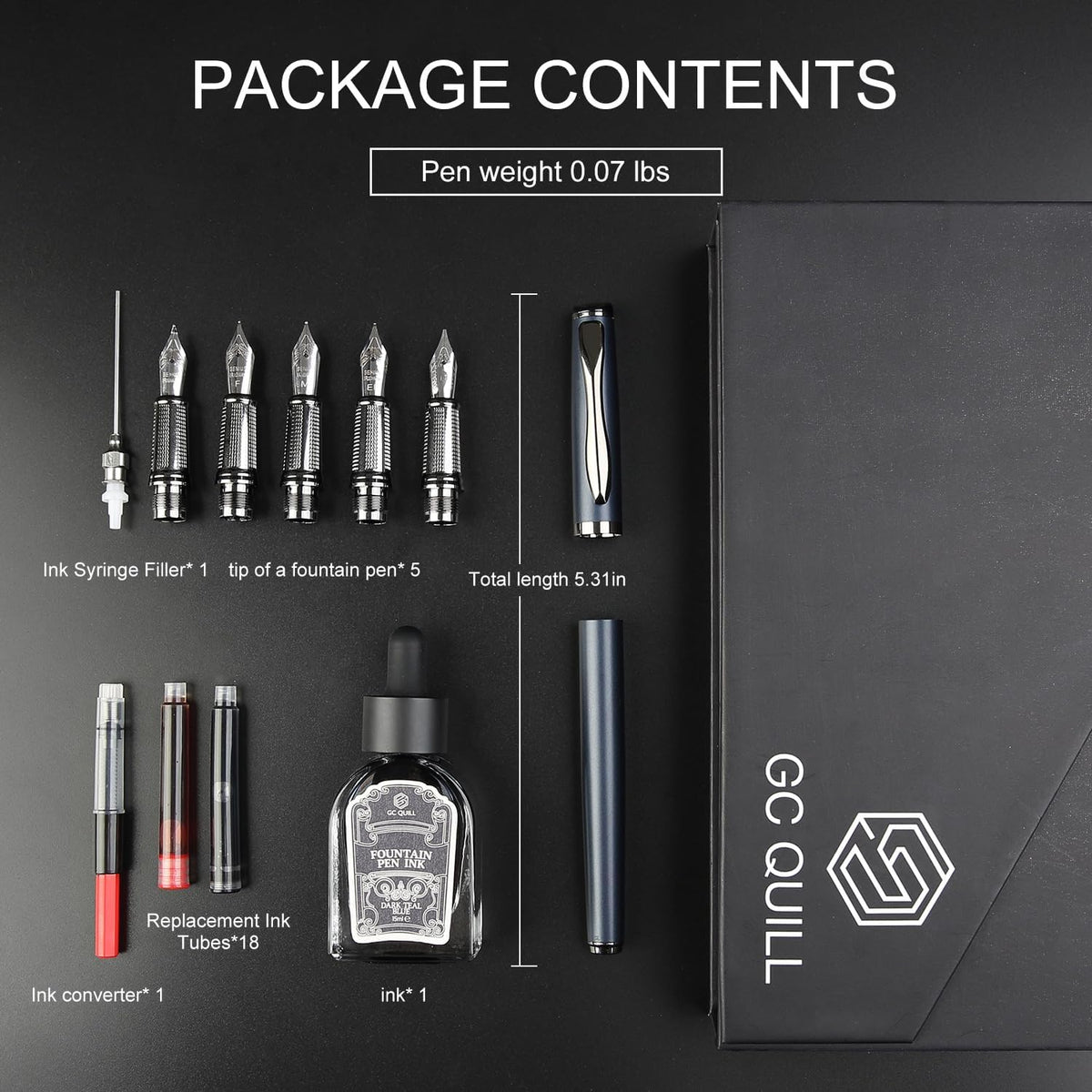 Calligraphy Fountain Pen Set - Includes 5 Nibs, Ink Bottle, Ink Refill Conver...
