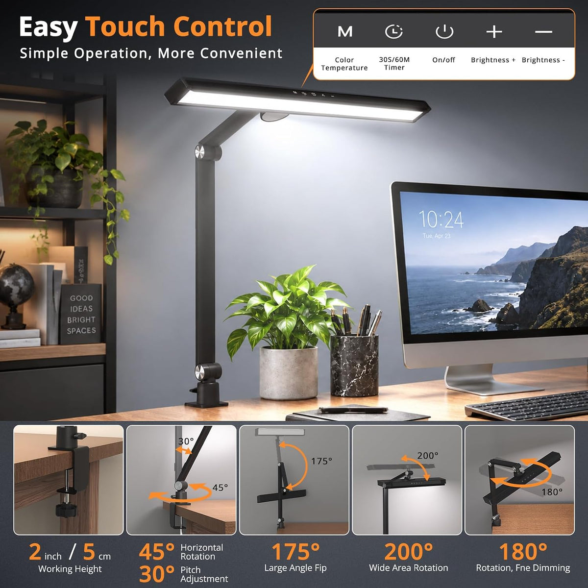 LIONVISON Desk Lamps for Home Office: Dimmable Eye-Caring LED Desk Light