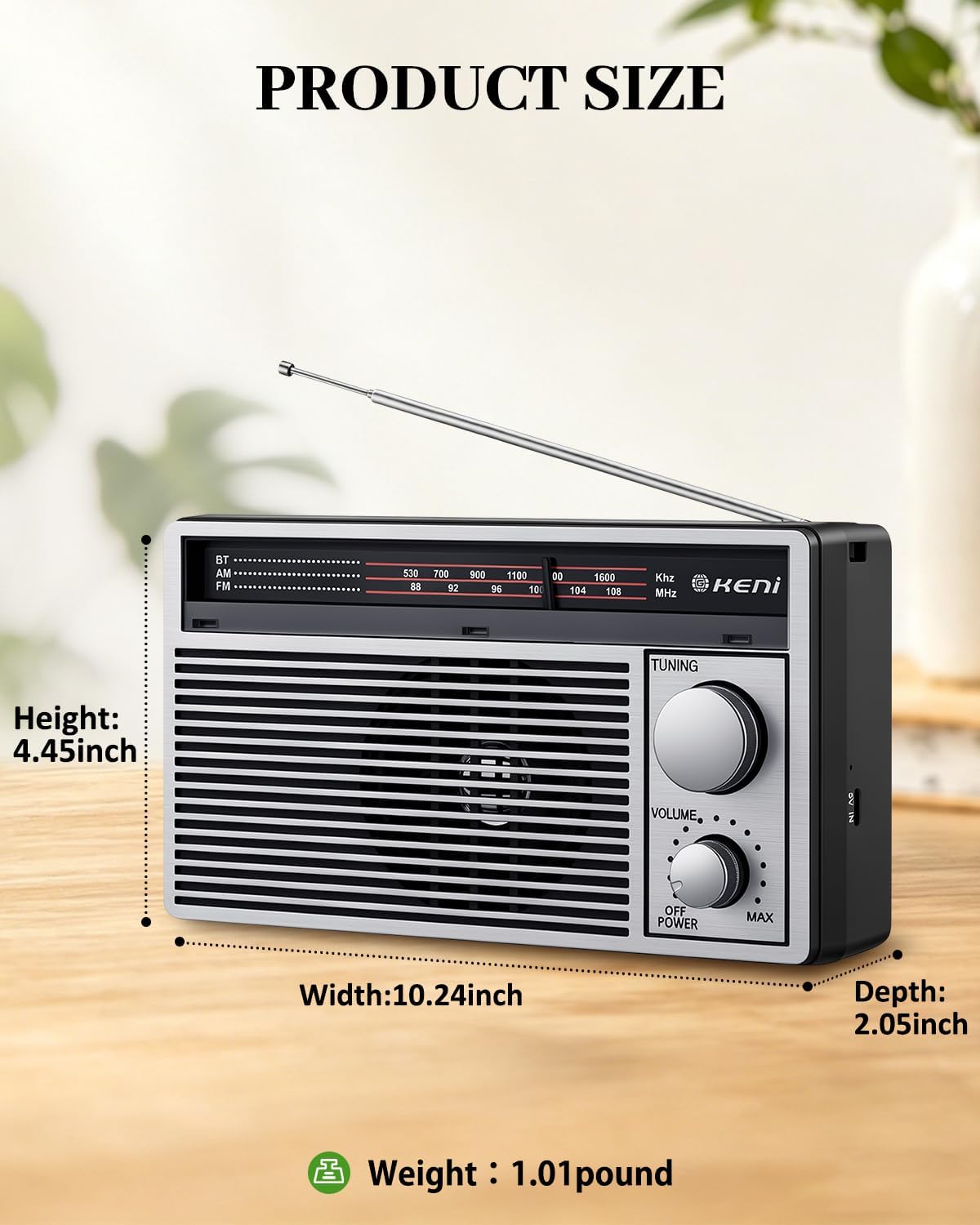 G Keni Portable AM/FM Emergency Radio with Bluetooth, Battery/USB Powered