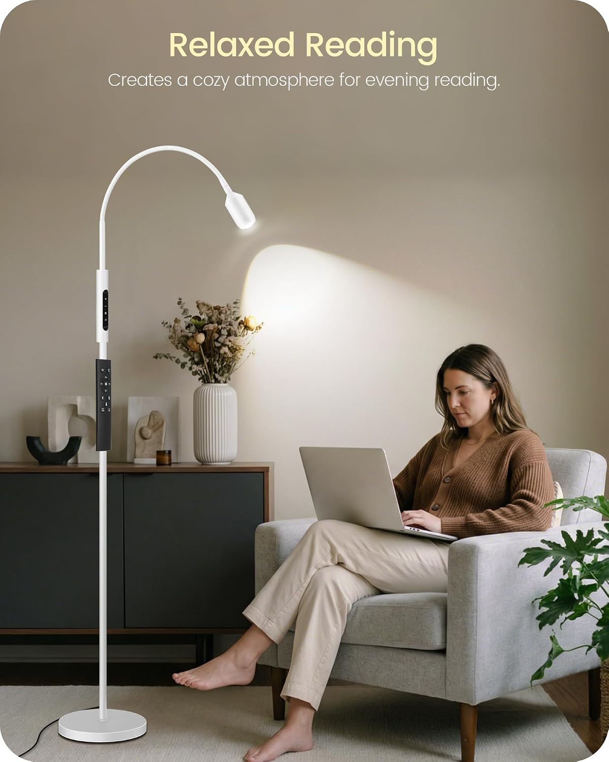 Reading Floor Lamp, 74.2" Tall LED Lamp, with 360° Flexible Gooseneck &a...
