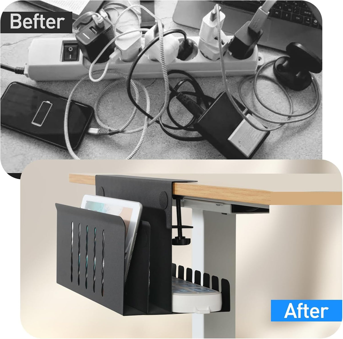 MAXECHO Desk Side Storage, Under Desk Laptop Mount, Table Side Hanging File O...