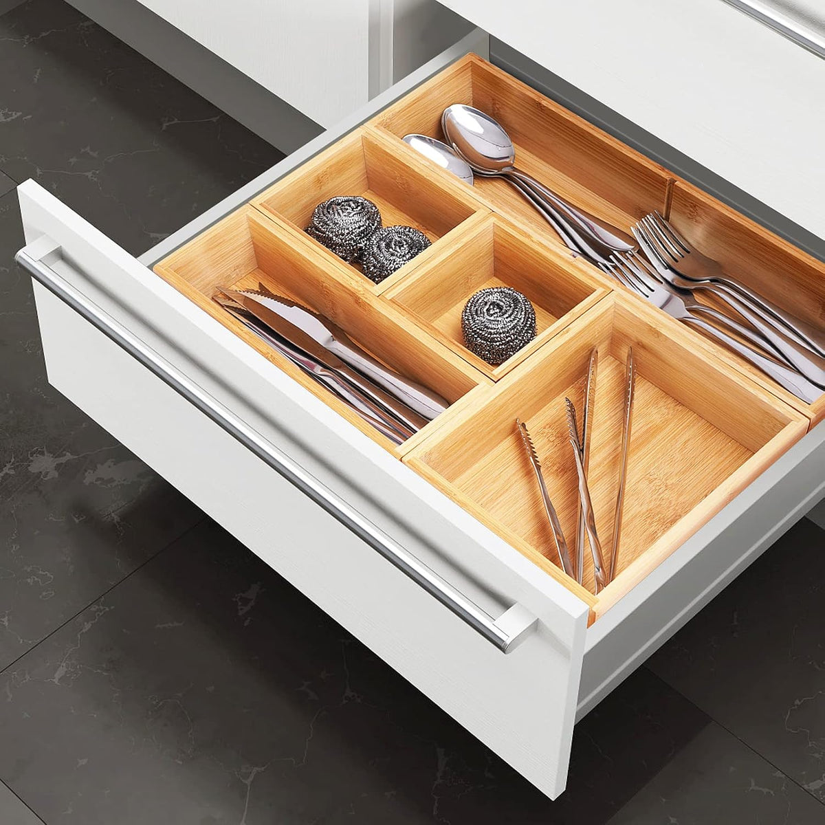 Fabsome Bathroom Drawer Organizer, Bamboo Box Bin for Junk Vanity Desk Makeup...