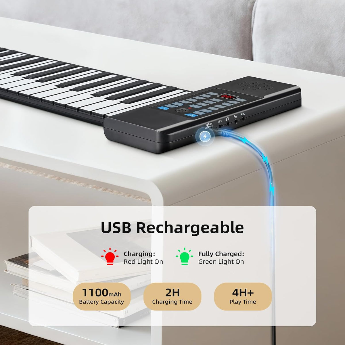 POGOLAB 61 Keys Roll Up Keyboard Piano, Portable Electric Foldable Piano with...