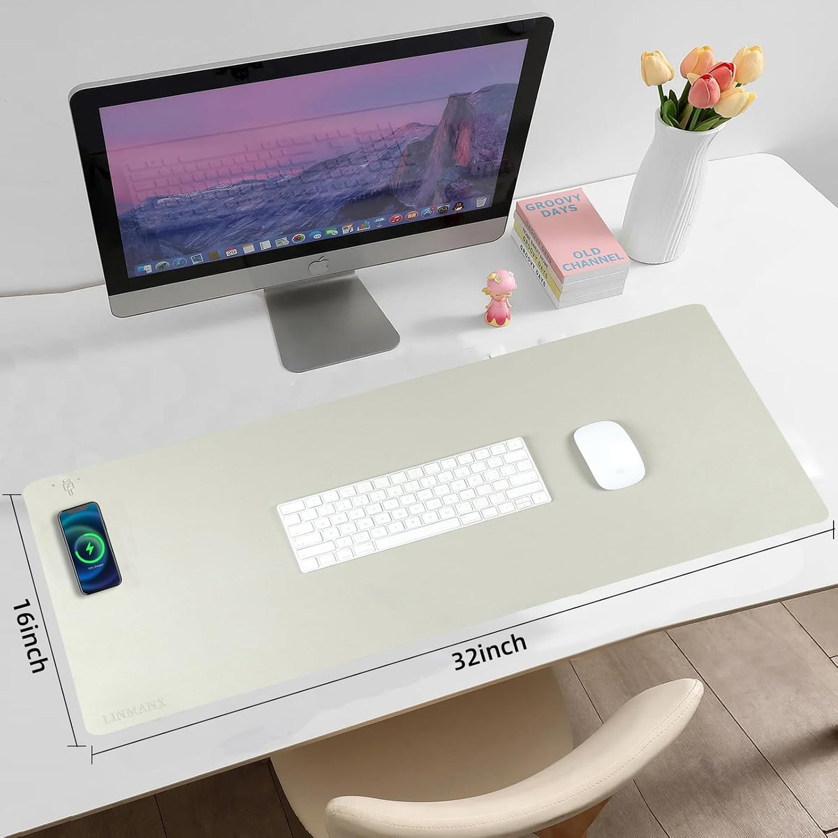 Wireless Charging Mouse Pad with for Desktop Charging Large Desk Mat 32"...