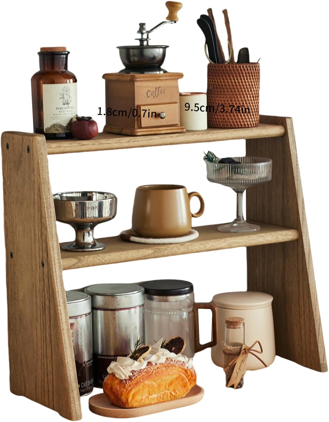 KIRIGEN Wood 3-Tier Ladder Shelf, Desk Organizer, Brown DGNJ-DBR