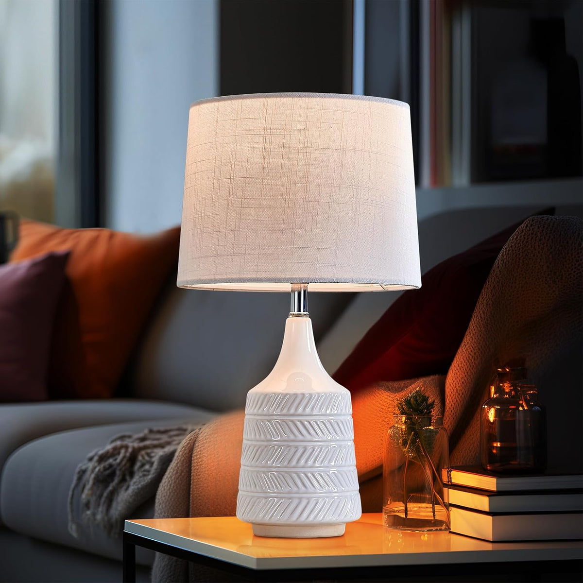 18.5" White Ceramic Table Lamp, Decor Farmhouse Lamps for Living Room En...