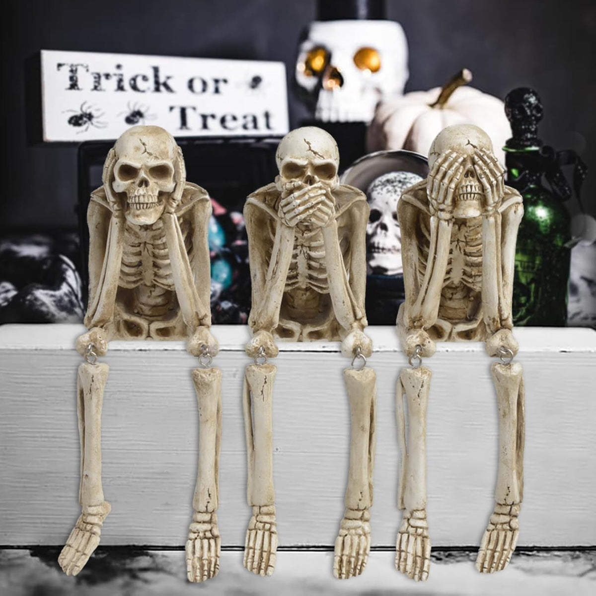 Newman House Studio Skeleton Halloween Decorations Indoor - No Evil Statues
