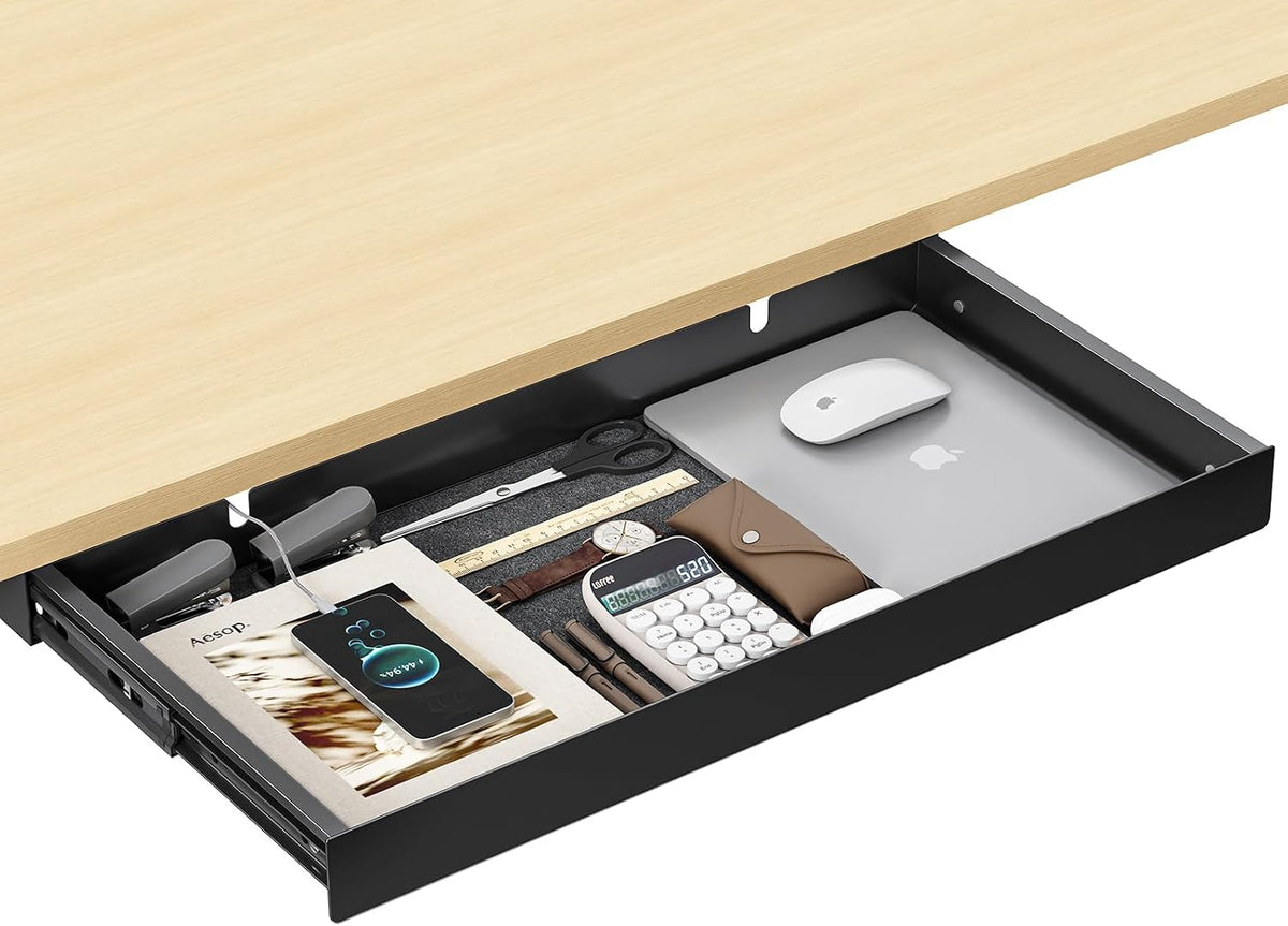 Under Desk Drawer,20.1 inch Carbon Steel Slide-Out Under Table Storage Organi...