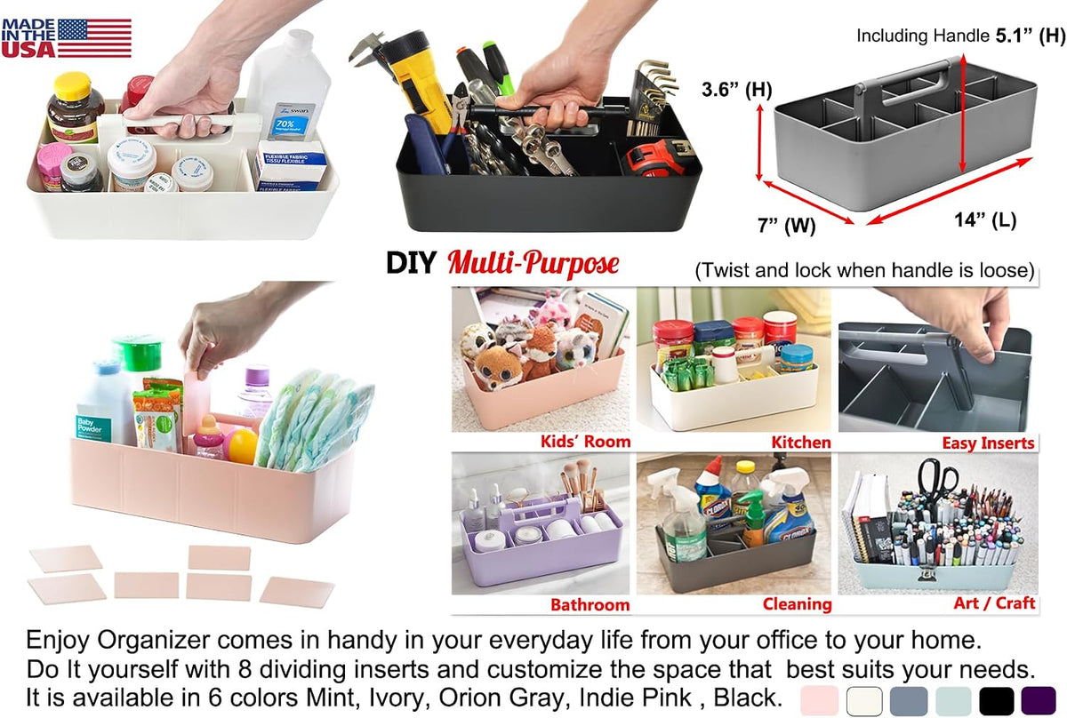 Portable Caddy Organizer - Stackable Plastic Caddy with Handle | Desk, Makeup...