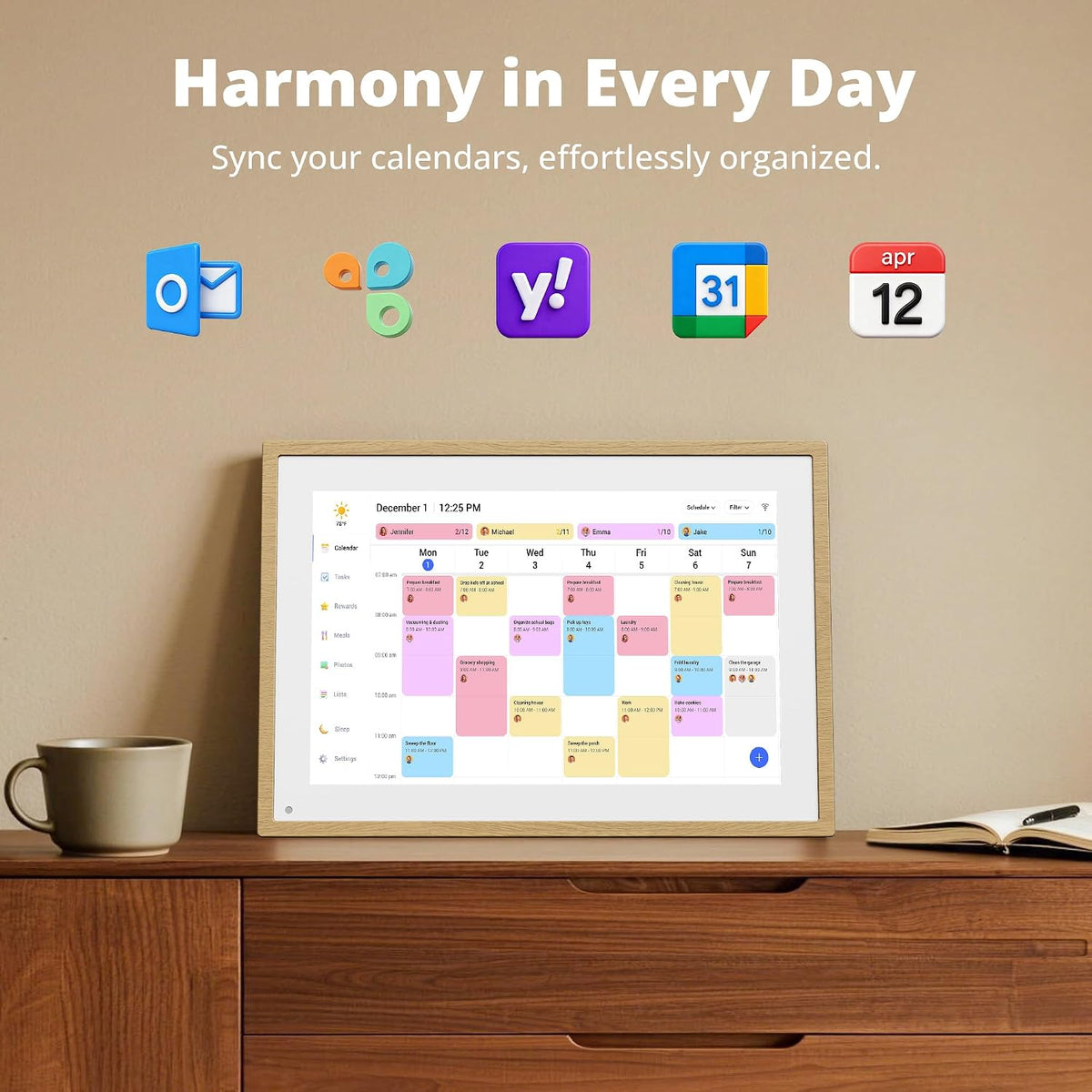 Digital Calendar 10.1 Inch Natural Wood