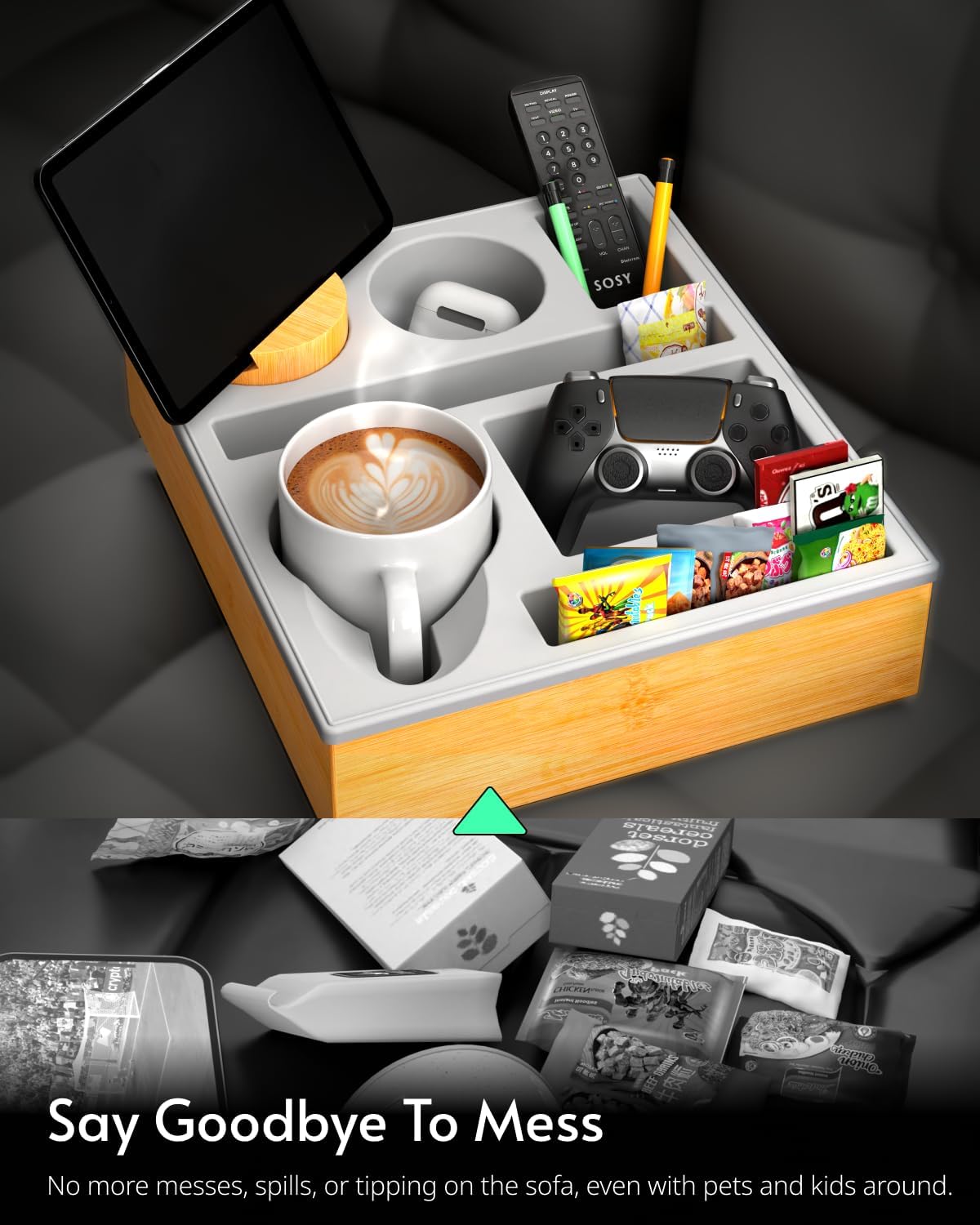 Couch Cup Holder Tray - Couch Organizer Caddy, Silicone Beach Caddy with Cup ...