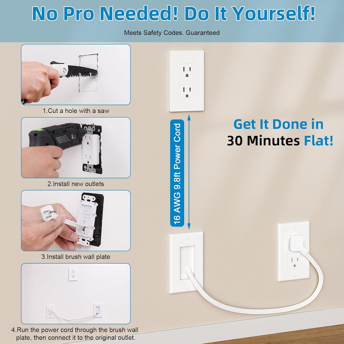 in Wall Cable Management Kit,Recessed Outlet Box for Wall Mount TV, Outlet Re...