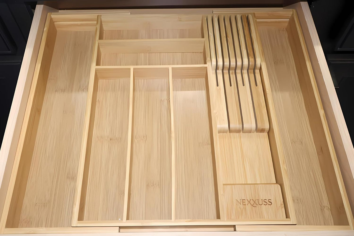 Nexxuss Bamboo Kitchen Drawer Organizer, Expandable Utensil Organizer with Re...