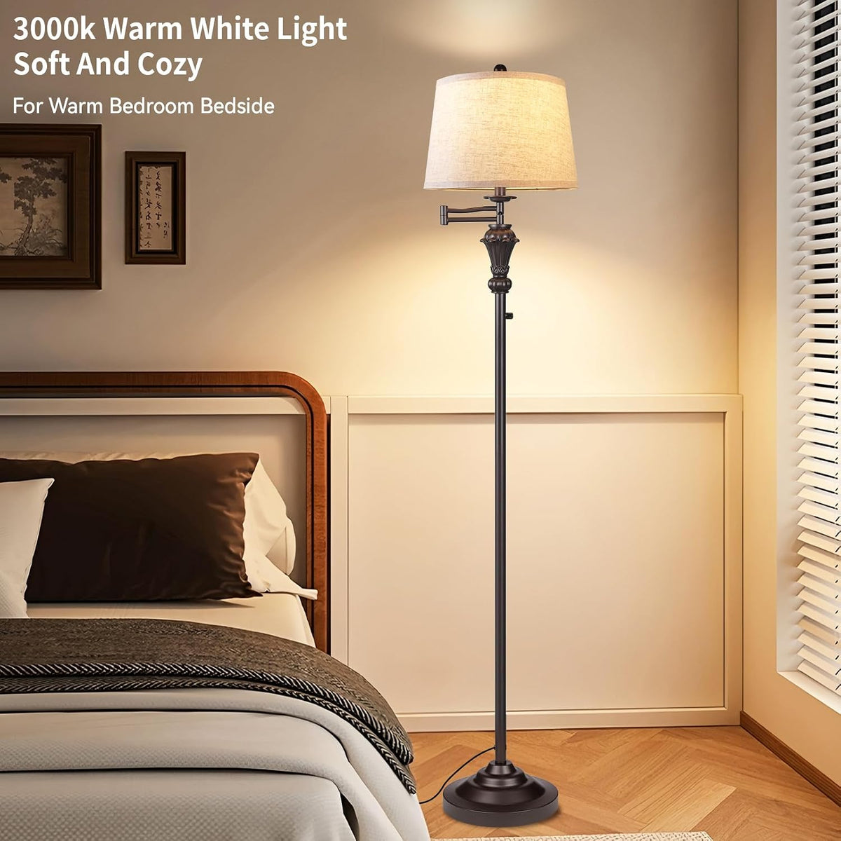 Dimmer Vintage Floor Lamp,Tall Standing Lamp with Adjustable Swing Arm,Brown ...