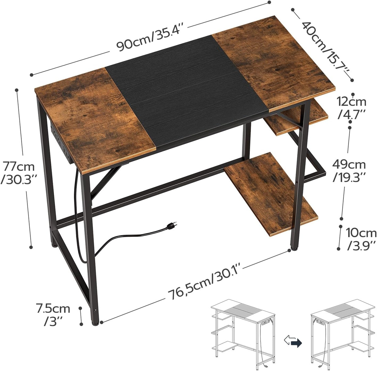 HOOBRO Small Computer Desk, 35.4 Inch Home Office Desk with Power Outlet, Wri...
