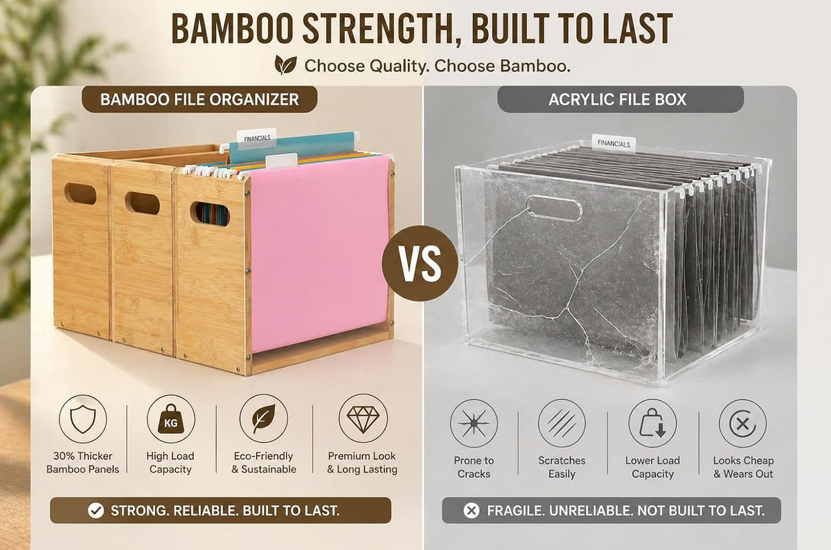2 Pack Premium Thickened Bamboo Desktop Hanging File Organizer - Heavy Duty P...