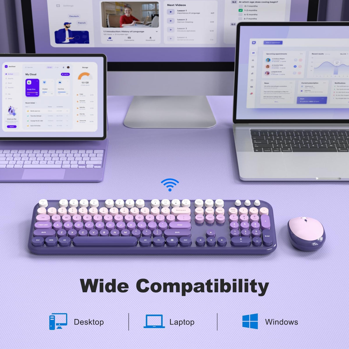 MOFII Wireless Keyboard and Mouse Combo, Cute Keyboard Full Size and Wireless...
