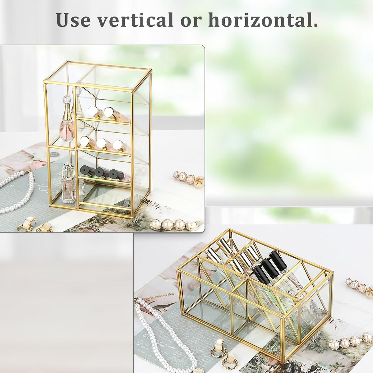 ELLDOO Rollerball Perfume Organizer, 6 Compartment Clear Glass Perfume Storag...