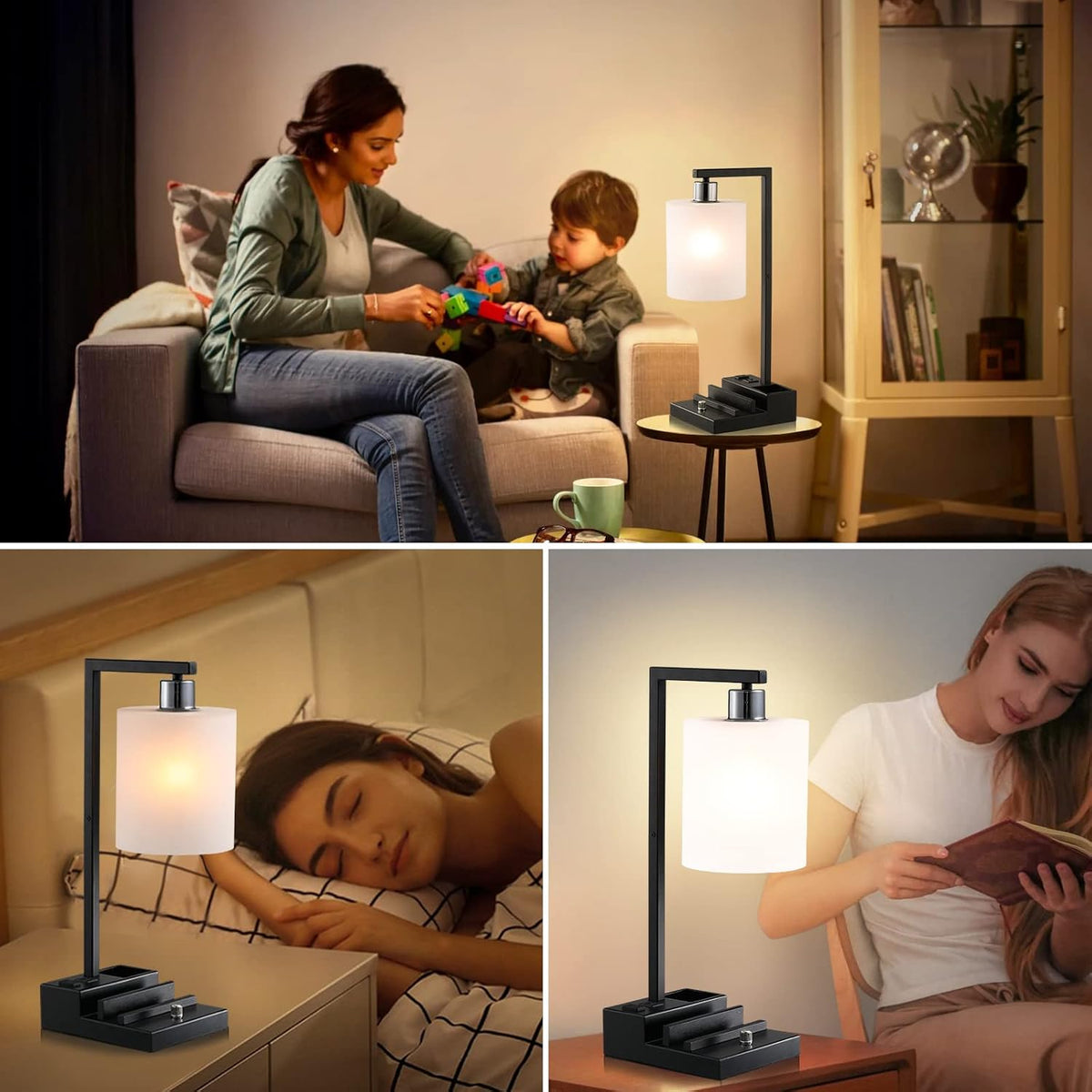 Bedroom Lamps for Nightstand, 3 Color Temperature Nightstand Lamp Bedside Lam...