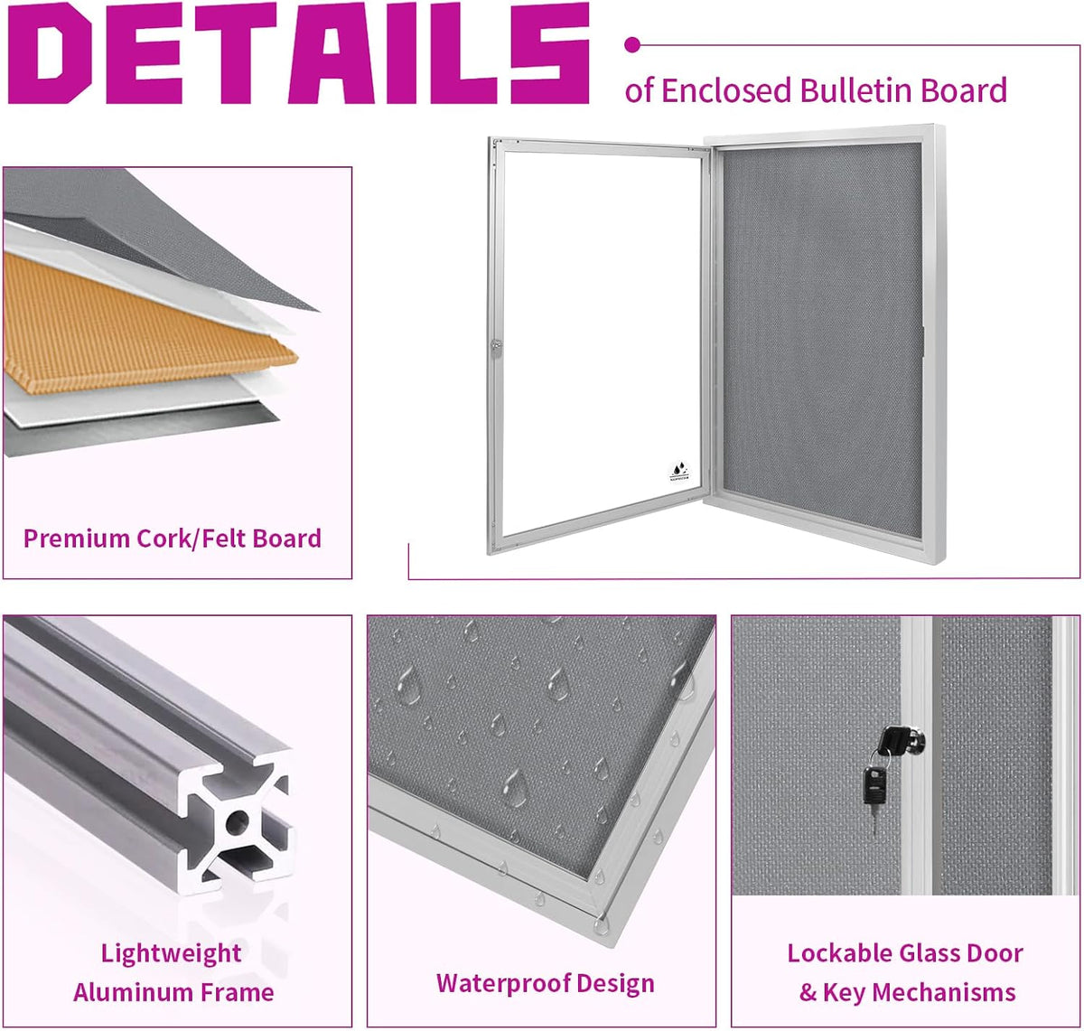 Outdoor Bulletin Board Weatherproof, Wall Message Board 36x24in