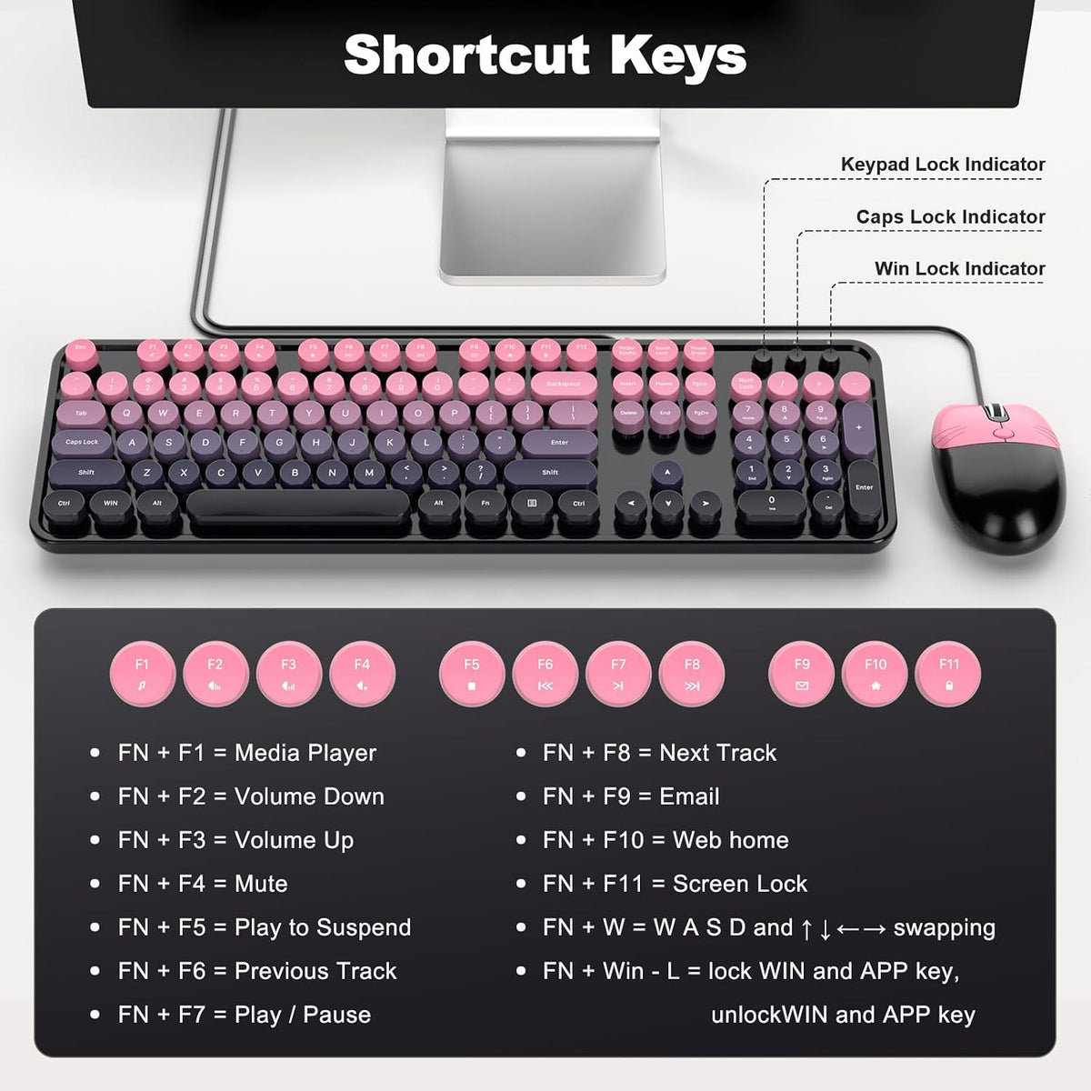 MOFII Wired Retro Typewriter Keyboard and Mouse Combo, Full Size USB Plug &am...