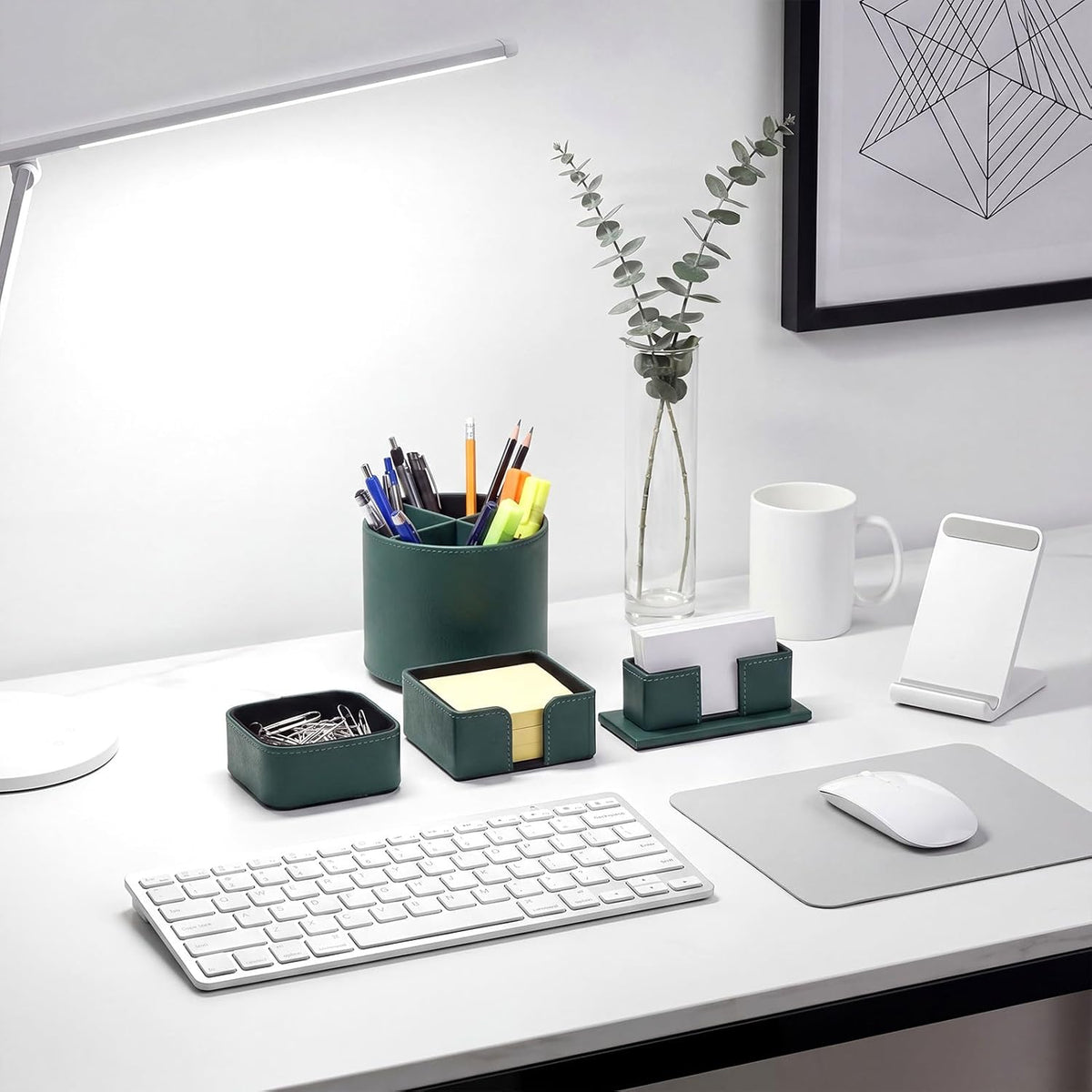 4 Pcs Aesthetic PU Leather Desk Organnizer Set, Green