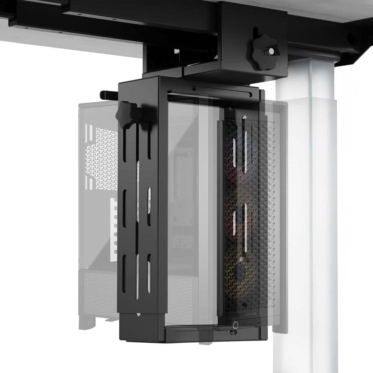 Under Desk PC Mount, No Drill Clamp On Computer Mount for Standing Desk