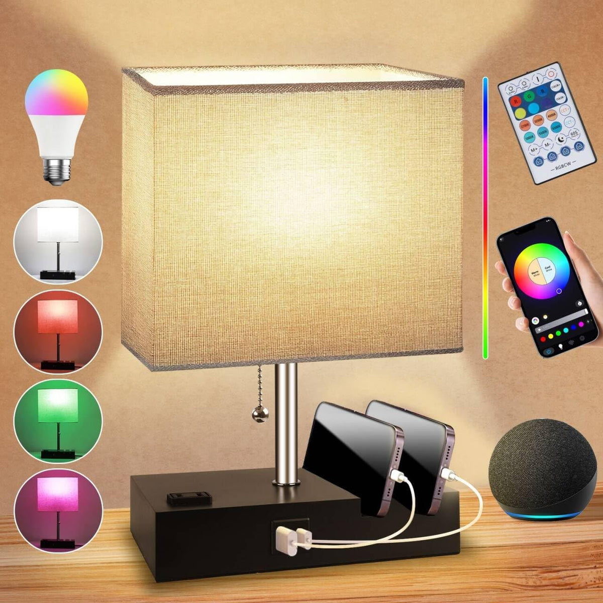 Smart RGB Dimmable Table Lamp Compatible with Alexa&APP&Remote Contro...