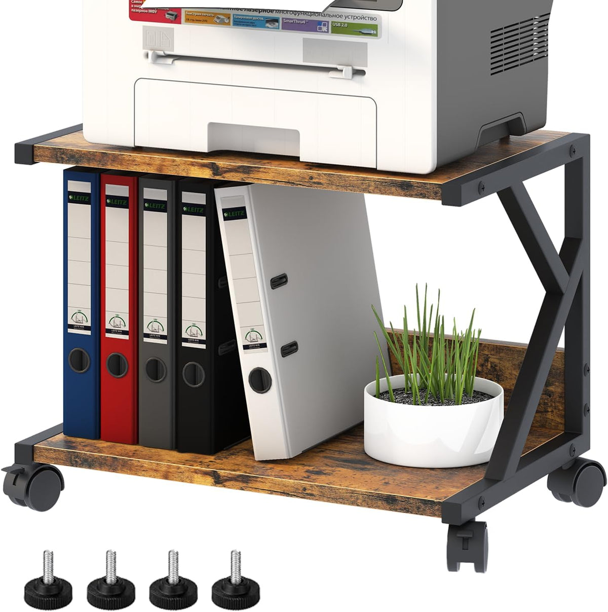 aboxoo Desktop Printer Stand with 2 Tier Wood Storage Shelves,Under Desk Prin...