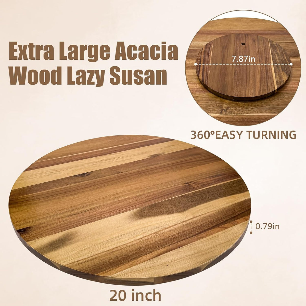20'' Acacia Wooden Lazy Susan for Table Top,Large Lazy Susan for Dini...