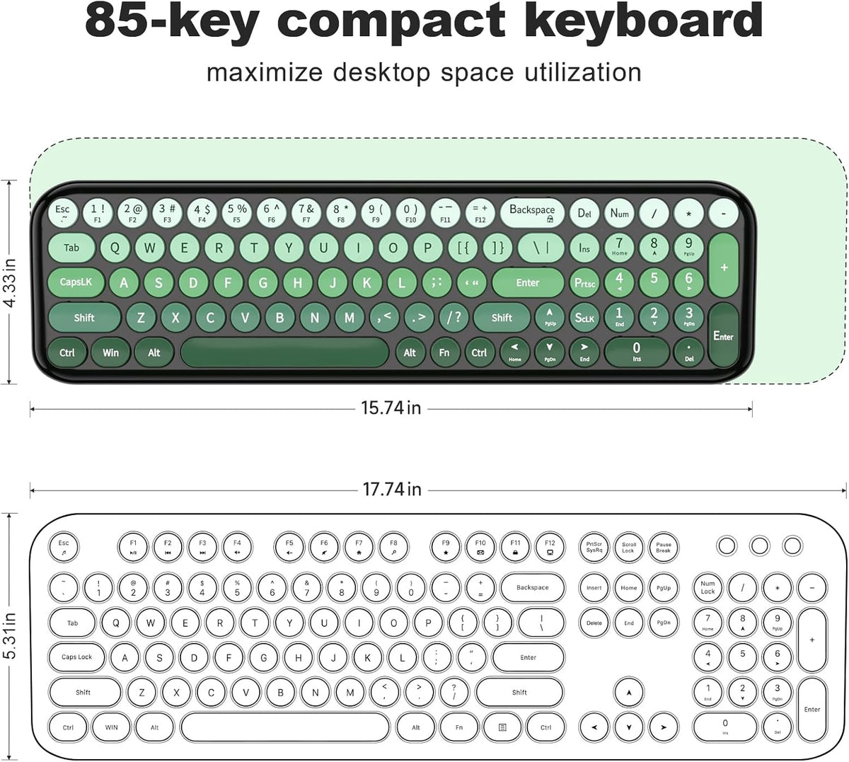 MOFII Wireless Keyboard and Mouse Combo, Compact Typewriter Retro Round Compu...