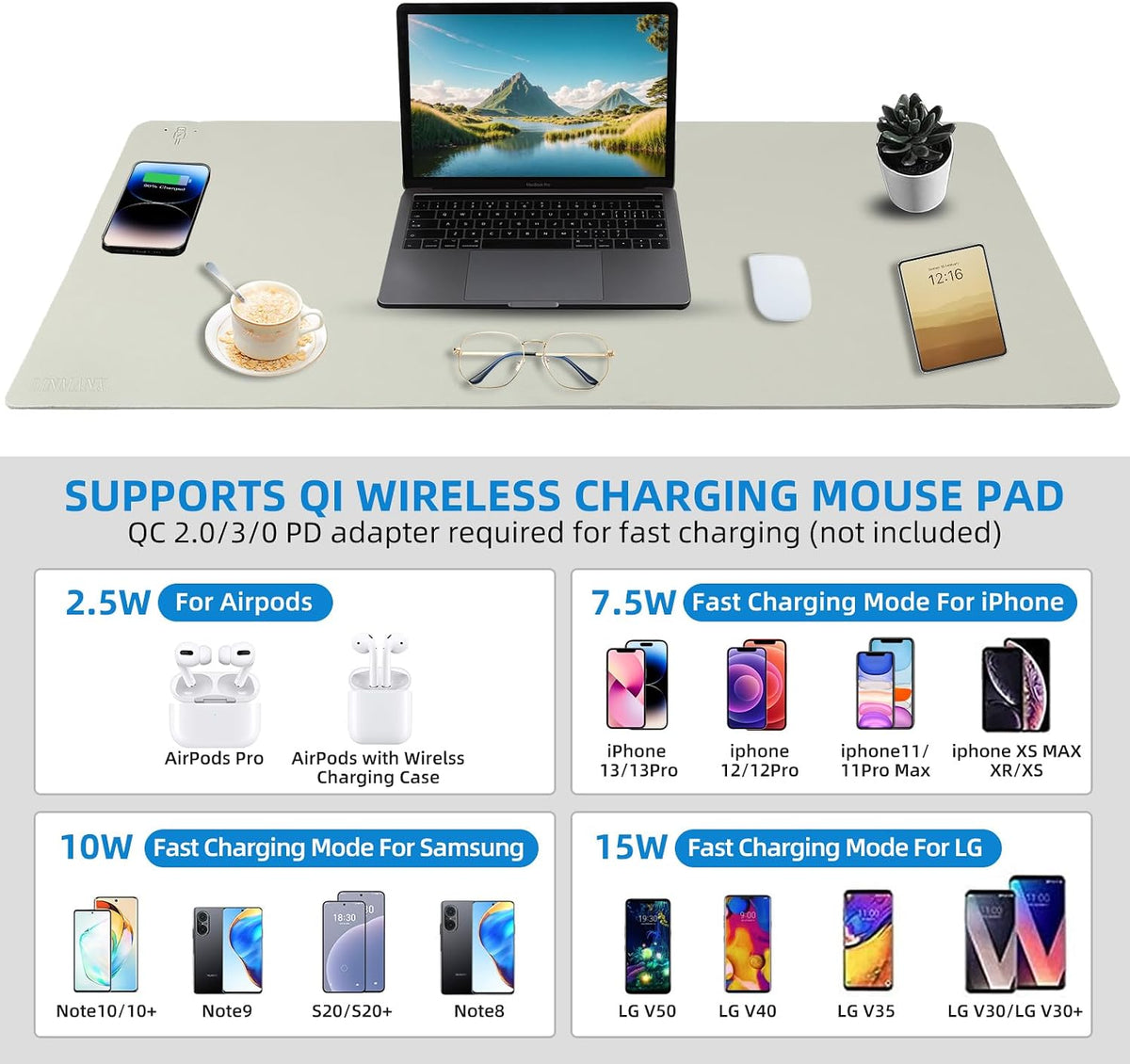 Wireless Charging Mouse Pad with for Desktop Charging Large Desk Mat 32"...