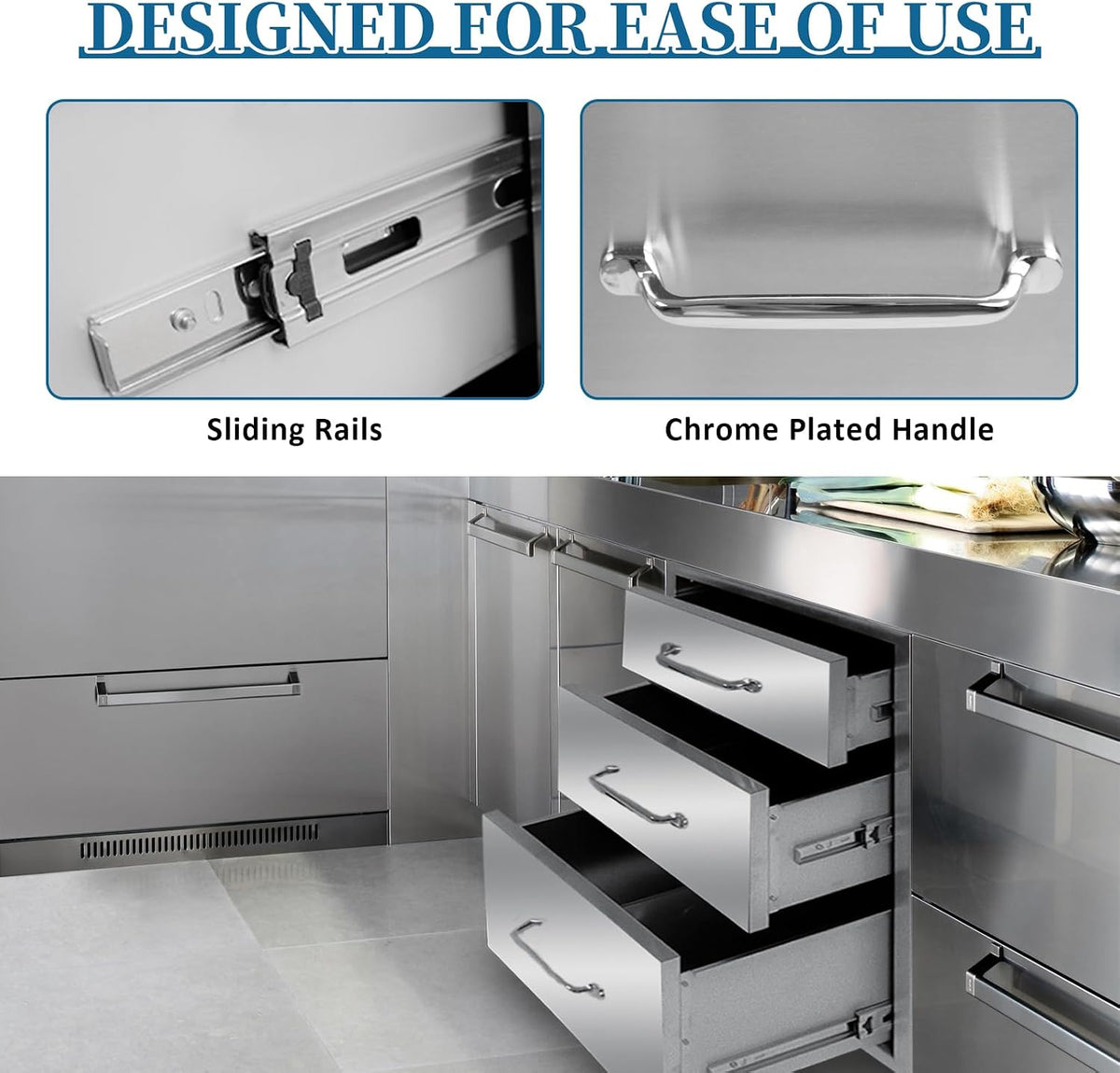 Outdoor Kitchen Drawers 18"Wx23"Hx23"D Flush Mount Access 3-Dr...