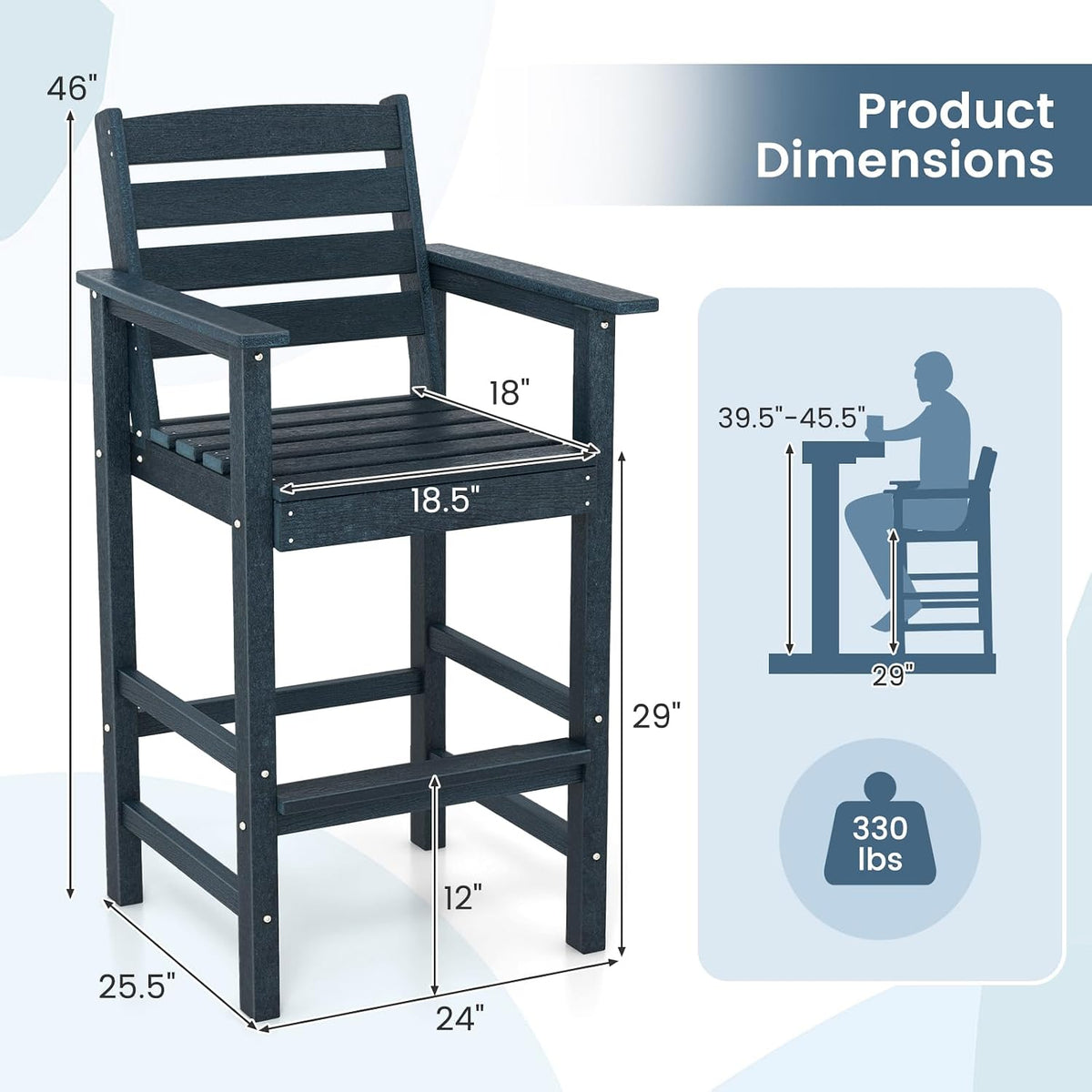 GIANTEX 29” Bar Stools Set of 2, HDPE Barstools w/Back, Armrests & Footre...