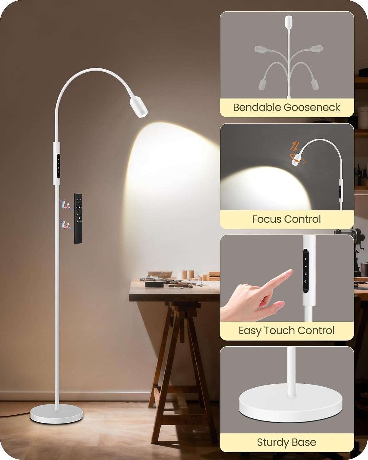 Reading Floor Lamp, 74.2" Tall LED Lamp, with 360° Flexible Gooseneck &a...