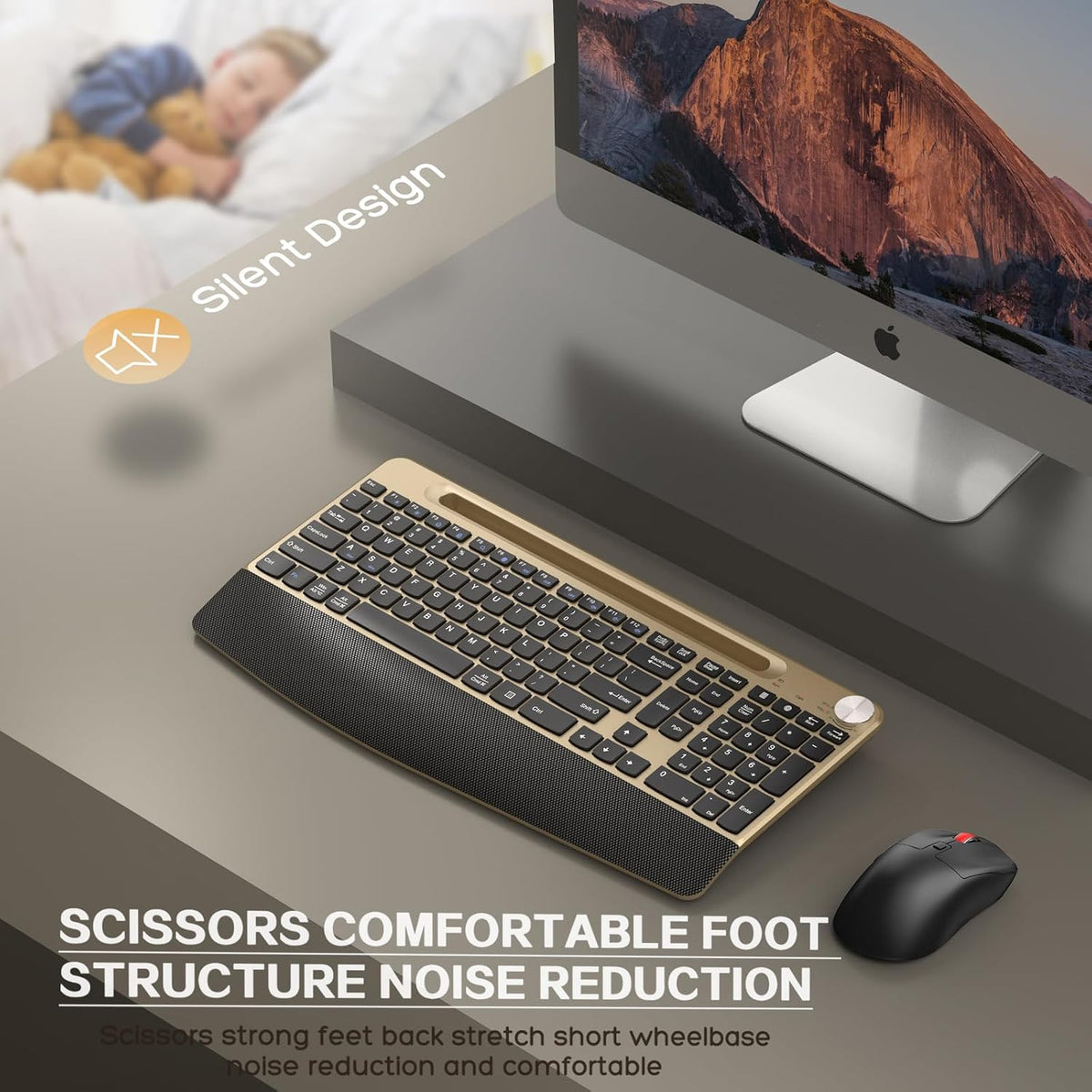 GAMCATZ Ergonomic Wireless Keyboard and Mouse with Wrist Rest,Phone Holder - ...