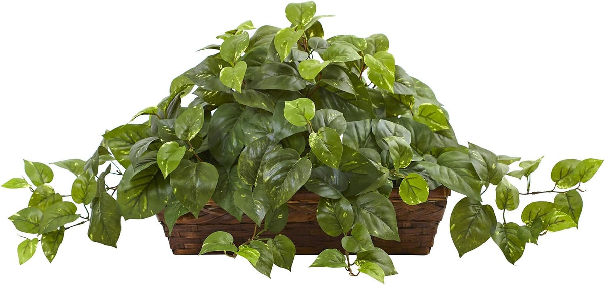 Nearly Natural 34 in Artificial Pothos Ivy Plant with Ledge Basket