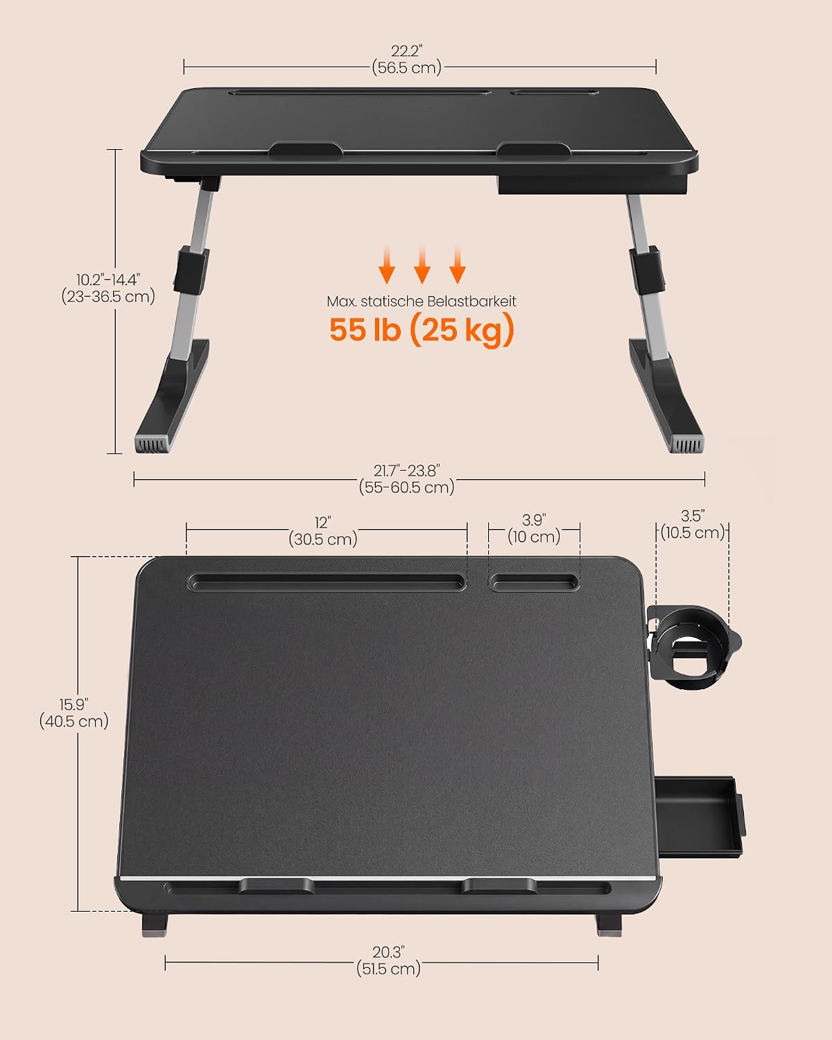 SONGMICS HOME Lap Desk, Height & Angle Adjustable Laptop Stand for Bed