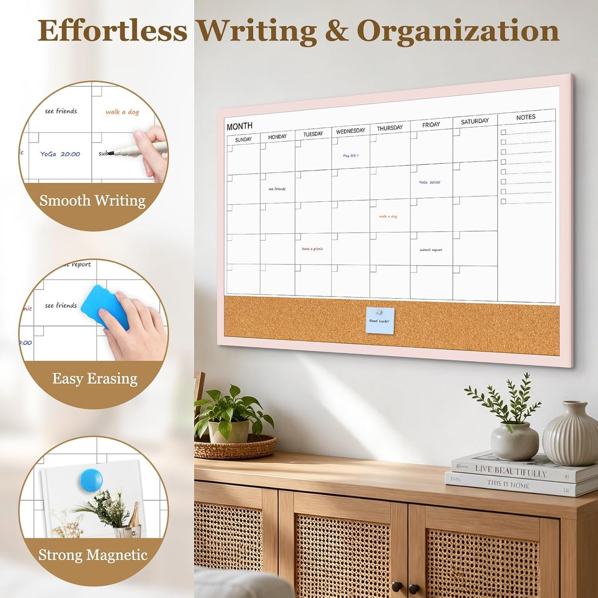 Dry Erase Calendar Whiteboard for Wall, 36'' x 24'' White Boa...