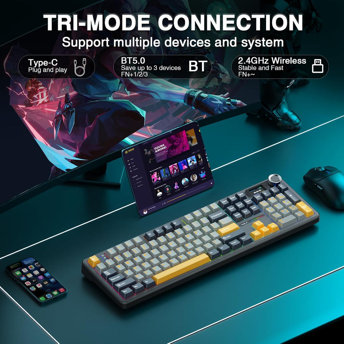 AULA F108 PRO - Wireless Mechanical Keyboard with Screen&Knob,Hot Swappab...