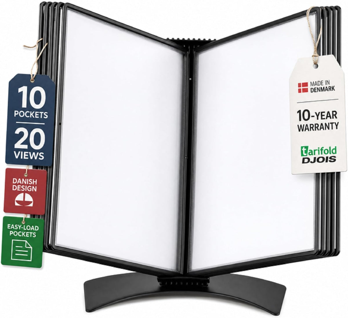 Tarifold Desktop Reference System, 10 Pockets with Easy-Load Design, Black